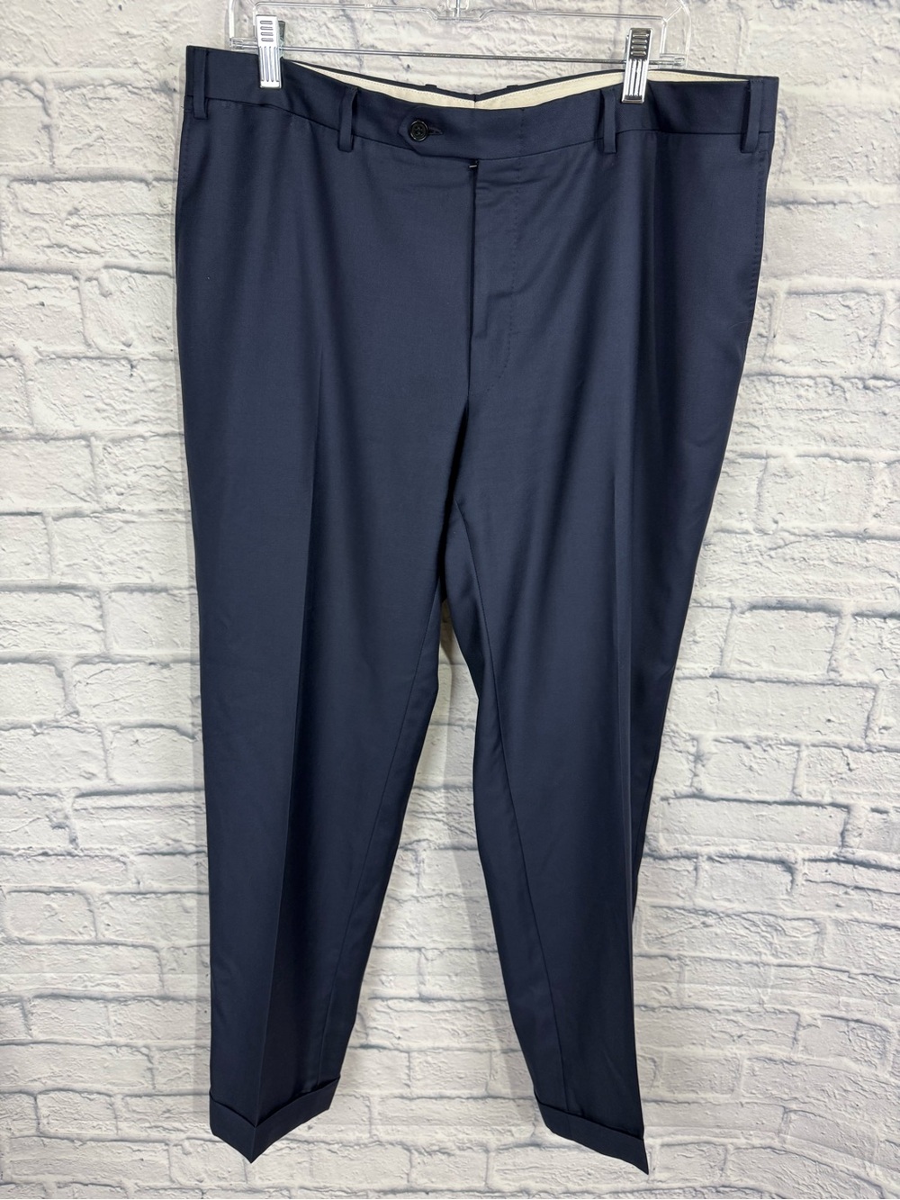 Men's Canali Navy Dress Pants - Classic Flat Front, Size 38x30